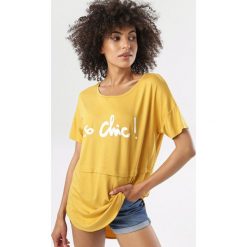 Żółty T-shirt Rhaelle. Żółte bluzki damskie Born2be, s, bez wzorów, bez kołnierzyka. W wyprzedaży za 49,99 zł.