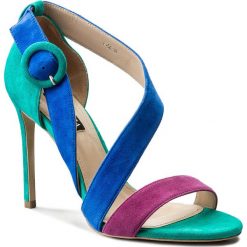 Sandały SCA'VIOLA - F-56 Violet/Blue/Green. Niebieskie klapki damskie Sca'viola, bez wzorów, ze skóry, bez obcasa, na obcasie. W wyprzedaży za 369,00 zł.
