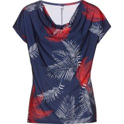 Shirt z dekoltem "wodą" bonprix ciemnoniebiesko-biało-truskawkowy. Niebieskie koszulki damskie bonprix, bez wzorów, bez kołnierzyka, bez rękawów. Za 74,99 zł.
