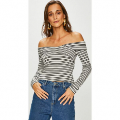 Guess Jeans - Sweter Emiliane. Białe swetry klasyczne damskie marki Guess Jeans, s, z aplikacjami, z elastanu. Za 279,90 zł.