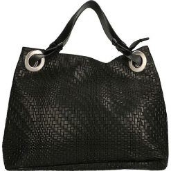 Skórzana torebka w kolorze czarnym - 38 x 28 x 10 cm. Czarne torebki klasyczne damskie ORE10, w paski, ze skóry. W wyprzedaży za 219,95 zł.