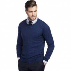 Sweter EDMONDO SWGR000213. Niebieskie swetry męskie Giacomo Conti, na zimę, m, bez wzorów, z bawełny, bez kołnierzyka, bez kaptura. Za 149,00 zł.