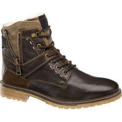 Kozaki męskie AM SHOE brązowe. Brązowe glany męskie AM SHOE, z materiału, na sznurówki. Za 279,90 zł.
