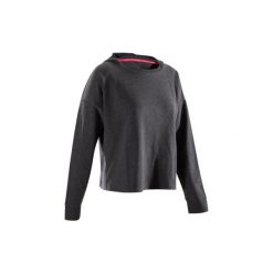 Bluza z kapturem do tańca damska. Szare bluzy sportowe damskie marki DOMYOS, z elastanu, z krótkim rękawem, krótkie, z kapturem. Za 79,99 zł.
