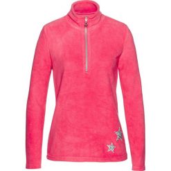 Bluza z polaru bonprix różowy hibiskus. Różowe bluzy damskie bonprix, z aplikacjami, z polaru, bez rękawów, bez kaptura. Za 69,99 zł.