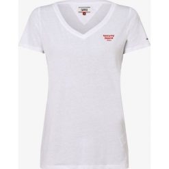 Tommy Jeans - T-shirt damski, biały. Białe t-shirty damskie Tommy Jeans, s, z nadrukiem, z jeansu, z dekoltem w serek. Za 139,95 zł.