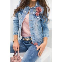 Kurtka jeansowa Flower. Szare kurtki damskie Modaforyou, s, bez wzorów, z jeansu, bez kaptura. Za 169,00 zł.