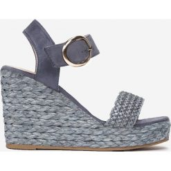 Niebieskie Espadryle Pherolopei. Niebieskie koturny damskie Renee, w paski, na wysokim obcasie, na koturnie. Za 109,99 zł.
