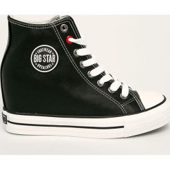 Big Star - Trampki. Czarne koturny damskie BIG STAR, bez wzorów, ze skóry, na sznurówki. Za 139,90 zł.
