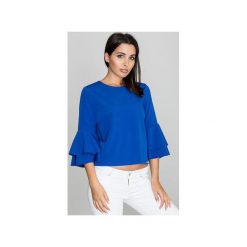 Bluzka M565 Niebieski. Niebieskie bluzki damskie marki FIGL, xl, bez wzorów, z falbankami, z krótkim rękawem. Za 119,00 zł.