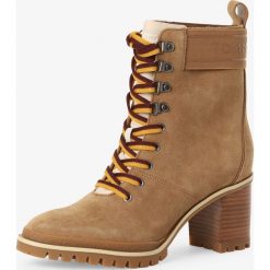 Tommy Hilfiger - Skórzane botki damskie, brązowy. Pomarańczowe botki damskie TOMMY HILFIGER, bez obcasa, na obcasie, na sznurówki. Za 599,95 zł.