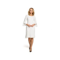 M327 Sukienka z warstwowymi rękawami ecru. Sukienki damskie Moe, na co dzień, s, bez wzorów, z bawełny, eleganckie, bez kołnierzyka, z krótkim rękawem, krótkie, mini, dopasowane. Za 159,00 zł.