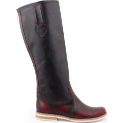 Kozaki - skóra naturalna - model 127 - kolor czarno-czerwony. Czerwone kozaki damskie Zapato, na co dzień, na lato, z jeansu, klasyczne, z okrągłym noskiem, przed kolano, bez obcasa, na płaskiej podeszwie, na zamek. W wyprzedaży za 366,75 zł.
