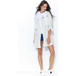 Beżowa Bluza z Kapturem w Formie Wiosennego Płaszczyka. Brązowe bluzki damskie Molly.pl, uniwersalny, bez wzorów, z dzianiny, z kapturem, z długim rękawem. Za 154,90 zł.