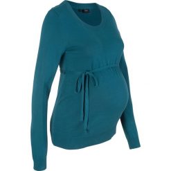 Sweter ciążowy z 100% bawełny, z wiązanym paskiem bonprix niebieskozielony morski. Zielone swetry klasyczne damskie bonprix, z bawełny, moda ciążowa. Za 74,99 zł.