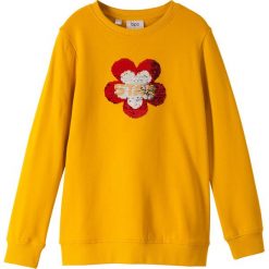 Bluza z obracanymi cekinami bonprix żółty. Żółte bluzy dziewczęce bonprix, z aplikacjami, bez rękawów, bez kaptura. Za 54,99 zł.
