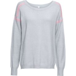 Sweter z kontrastowymi szwami bonprix szary. Szare swetry klasyczne damskie marki bonprix, z kontrastowym kołnierzykiem. Za 99,99 zł.