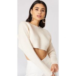 Swetry klasyczne damskie: NA-KD Trend Krótki sweter z rękawem typu nietoperz – Offwhite
