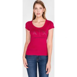 Armani Exchange Koszulka Czerwony Różowy. Różowe koszulki damskie Armani Exchange, m, z nadrukiem, z bawełny, bez kołnierzyka. Za 250,95 zł.