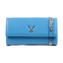 Skórzana kopertówka w kolorze niebieskim - (S)26,5 x (W)13 x (G)7 cm. Niebieskie kopertówki damskie V Italia by Versace, w paski, ze skóry, na ramię, bez dodatków. W wyprzedaży za 399,95 zł.
