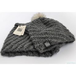 3x3 GREY KOMPLET Czapka + Tuba + Pompon futrzany. Szare czapki zimowe damskie Pakamera, z futra. Za 360,00 zł.