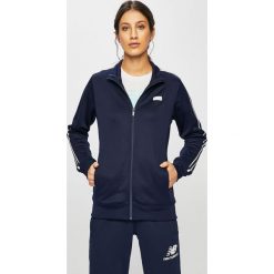 New Balance - Bluza. Niebieskie bluzy damskie New Balance, s, z nadrukiem, z elastanu, bez rękawów, bez kaptura. W wyprzedaży za 199,90 zł.