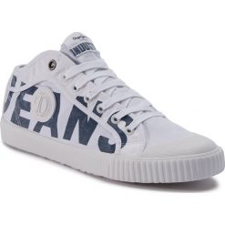 Trampki PEPE JEANS - Industry Logo PMS30538 Navy 595. Białe półbuty męskie Pepe Jeans, bez wzorów, z jeansu, bez zapięcia. W wyprzedaży za 179,00 zł.