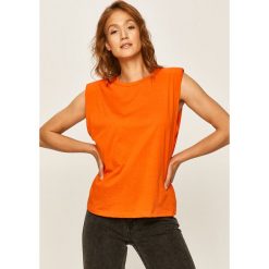 Answear - T-shirt. Pomarańczowe bluzki damskie ANSWEAR, s, bez wzorów, z bawełny, casualowe, z okrągłym kołnierzem, z krótkim rękawem. Za 49,90 zł.