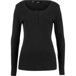 Shirt z dekoltem henley, długi rękaw bonprix czarny. Czarne koszulki damskie bonprix, bez wzorów, bez kołnierzyka, z długim rękawem. Za 27,99 zł.