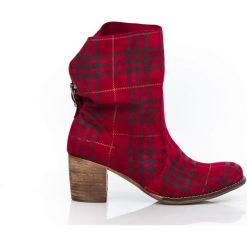Botki na słupku - skóra naturalna - model 497 - kolor czarno-czerwona kratka. Czerwone botki damskie Zapato, na zimę, z jeansu, klasyczne, za kostkę, bez obcasa, na obcasie, na klamry. Za 399,00 zł.