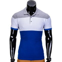 Koszulka męska polo bez nadruku S833 - szara/niebieska. Szare koszulki męskie Ombre Clothing, s, z nadrukiem, bez rękawów. Za 14,99 zł.