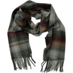 Szaro-Bordowy Elegancki Szalik Firmy V.Fraas -Cashmink- z Frędzlami, w Paski SZAAKR0655. Szare szaliki męskie V. Fraas, na zimę, w paski, z wełny. Za 49,00 zł.