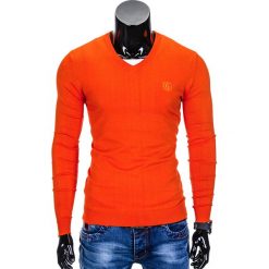 Swetry klasyczne męskie: SWETER MĘSKI E74 – JASKRAWY POMARAŃCZOWY