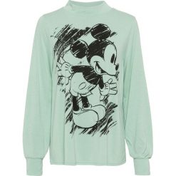 Bluza z nadrukiem Myszki Miki bonprix jasny szarozielony - czarny z nadrukiem. Zielone bluzy damskie bonprix, z nadrukiem, bez rękawów, bez kaptura. Za 109,99 zł.