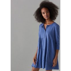 Sukienka babydoll z lnem - Niebieski. Niebieskie sukienki damskie Mohito, s, bez wzorów, bez kołnierzyka, bez rękawów. Za 119,99 zł.