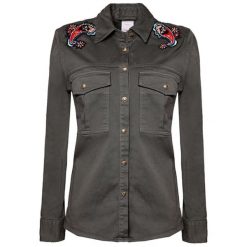 Koszula w kolorze khaki. Brązowe koszule damskie Pinko, z haftami. W wyprzedaży za 379,95 zł.