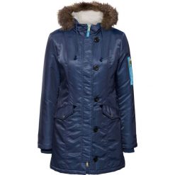 Parka bonprix ciemnoniebieski. Niebieskie kurtki damskie bonprix, bez wzorów, z polaru, bez kaptura. Za 99,99 zł.
