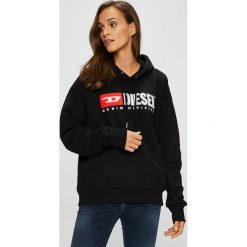 Diesel - Bluza. Czarne bluzy damskie z nadrukiem marki Diesel, s, z bawełny, z kapturem. W wyprzedaży za 499,90 zł.