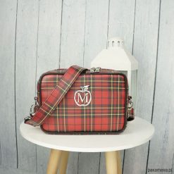 Listonoszka typu CHANELKA szeroki pasek KRATKA. Czerwone listonoszki damskie Pakamera, w paski, eleganckie, na ramię, bez dodatków. Za 129,00 zł.