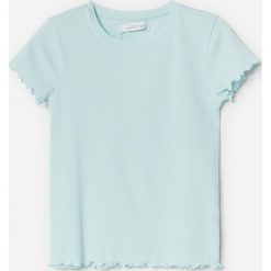 Bawełniany t-shirt w prążek - Niebieski. Niebieskie t-shirty damskie Reserved, bez wzorów, z bawełny, bez kołnierzyka. W wyprzedaży za 9,99 zł.