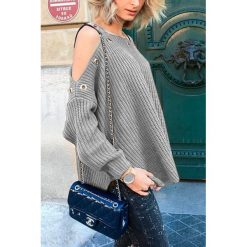 Damski sweter EMA GREY. Szare bluzy damskie IVET, bez wzorów, z dzianiny, eleganckie, bez rękawów, bez kaptura. W wyprzedaży za 89,00 zł.