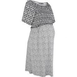 Sukienka ciążowa shirtowa bonprix czarno-biały w kwiaty. Czarne sukienki damskie bonprix, z aplikacjami, bez kołnierzyka, moda ciążowa, bez rękawów. Za 89,99 zł.