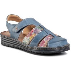 Sandały WALDI - 0734 Jeans/Kwiaty Na Kol.T. Niebieskie klapki damskie Waldi, w kwiaty, z jeansu, bez obcasa. W wyprzedaży za 169,00 zł.