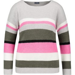 Sweter w kolorze kremowo-oliwkowo-różowym. Różowe swetry damskie SAMOON, w paski, bez rękawów, bez kaptura. W wyprzedaży za 193,95 zł.