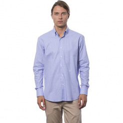 Koszula w kolorze chabrowym. Niebieskie koszule męskie na spinki Roberto Cavalli, Trussardi, m, w kratkę, button down. W wyprzedaży za 219,95 zł.