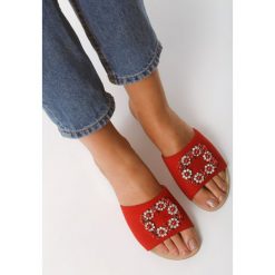 Czerwone Klapki Glamour Check. Czerwone klapki damskie Born2be, bez wzorów, bez obcasa, na płaskiej podeszwie. W wyprzedaży za 39,99 zł.