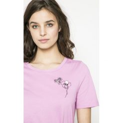 Vero Moda - Top. Szare topy damskie Vero Moda, l, z nadrukiem, z bawełny, z okrągłym kołnierzem. W wyprzedaży za 29,90 zł.
