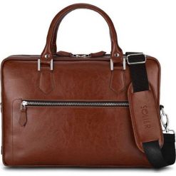 Skórzana torba na laptop z uchwytem na walizkę Solier SL23 brązowy vintage - Brązowy Vintage. Pomarańczowe torby męskie skórzane ze skóry, vintage. Za 499,99 zł.