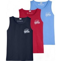 Tank top (3 szt.) bonprix ciemnoniebieski + czerwony+ niebieski. Niebieskie koszulki męskie bonprix, na lato, s, bez wzorów, bez kołnierzyka. Za 89,97 zł.