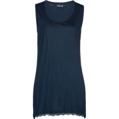 Top z dłuższymi bokami i koronką bonprix ciemnoniebieski. Niebieskie topy damskie bonprix, w koronkowe wzory, z koronki. Za 24,99 zł.